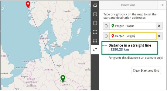 Ilustrativní obrázek pro spočítání kilometrové vzdálenost via Počítání vzdálenosti https://erasmus-plus.ec.europa.eu/resources-and-tools/distance-calculator