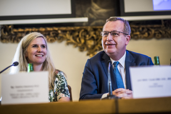 MP and former education minister Kateřina Valachová and Charles University Rector Tomáš Zima at the Carolinum. September 2, 2019. Photo: Luboš Wišniewski.